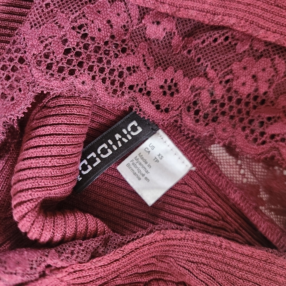 H&M Divided V-Neck Ribbed Long Sleeve Burgundy Lace Sweater Size Xs Wimsigoth - Picture 6 of 6